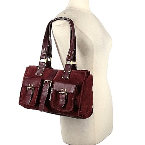 Vintage Handbags - NWT Vintage Suede Marshall Fields One Size Shoulder Bag Burgundy Maroon Red